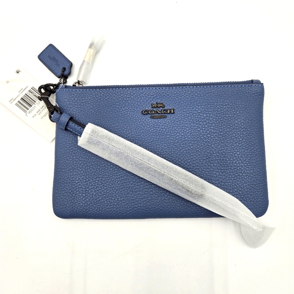 #4 COACH Polished Pebble Wristlet Chambray - Picture 2 of 11